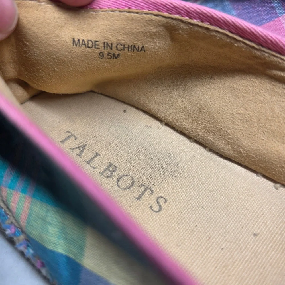 Talbots Womens Plaid Espadrille Flats Pink Blue Yellow Slip On Shoes Size 9.5M